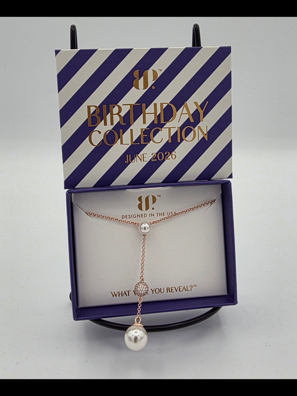 BP Rose Gold Pearl Drop Lariat Necklace - Birthday Collection